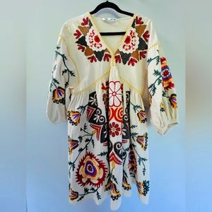 Zara embroidered peasant dress in size S